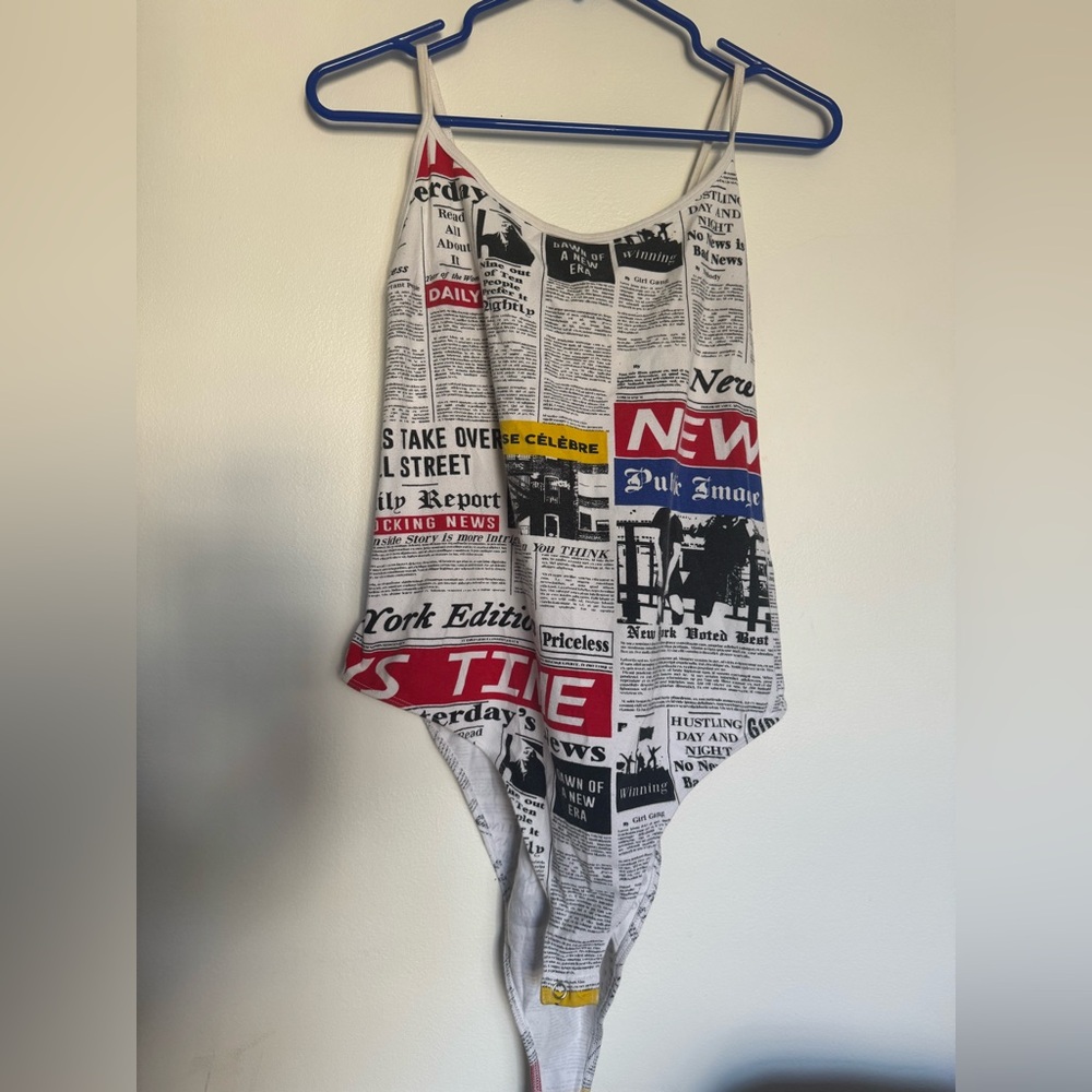 Women’s Forever21 Newspaper Graphic Bodysuit-Size 3X